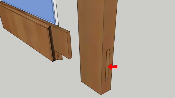 diagram of a window sash highlighting a mortise